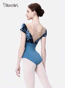 DonsGirl 1 bộ áo liền quần tay ngắn bằng nhung kiểu cổ điển, phối nhiều mảnh vải - Trang phục biểu diễn múa ba lê và múa hiện đại cổ điển mùa xuân - Màu xanh lam - Xem 3