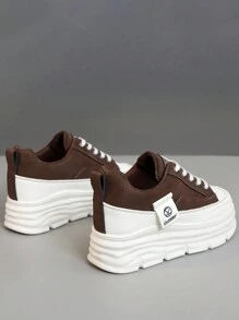 Women's New Autumn Thick Sole Platform Sneakers,Casual Versatile Leather Chunky Chunky Sneakers,Sporty Running Shoes - Brown - View 5