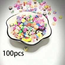100 件/包聚合物粘土混合糖果珠，各种可爱糖果饰物，DIY 珠宝制作手链项链发夹配饰，适合女士 - 彩色 - 查看 2