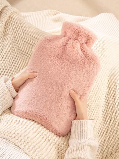 1 pieza Bolsa de agua caliente de 2000ML con funda de tela de felpa sintética de conejo, compresa caliente para niñas, calentador de vientre, bolsa de agua caliente, tamaño pequeño, rellenable, bolsa de mano caliente, lavado de agua, bolsa de mano caliente (el color y la textura del forro interior se envían al azar)