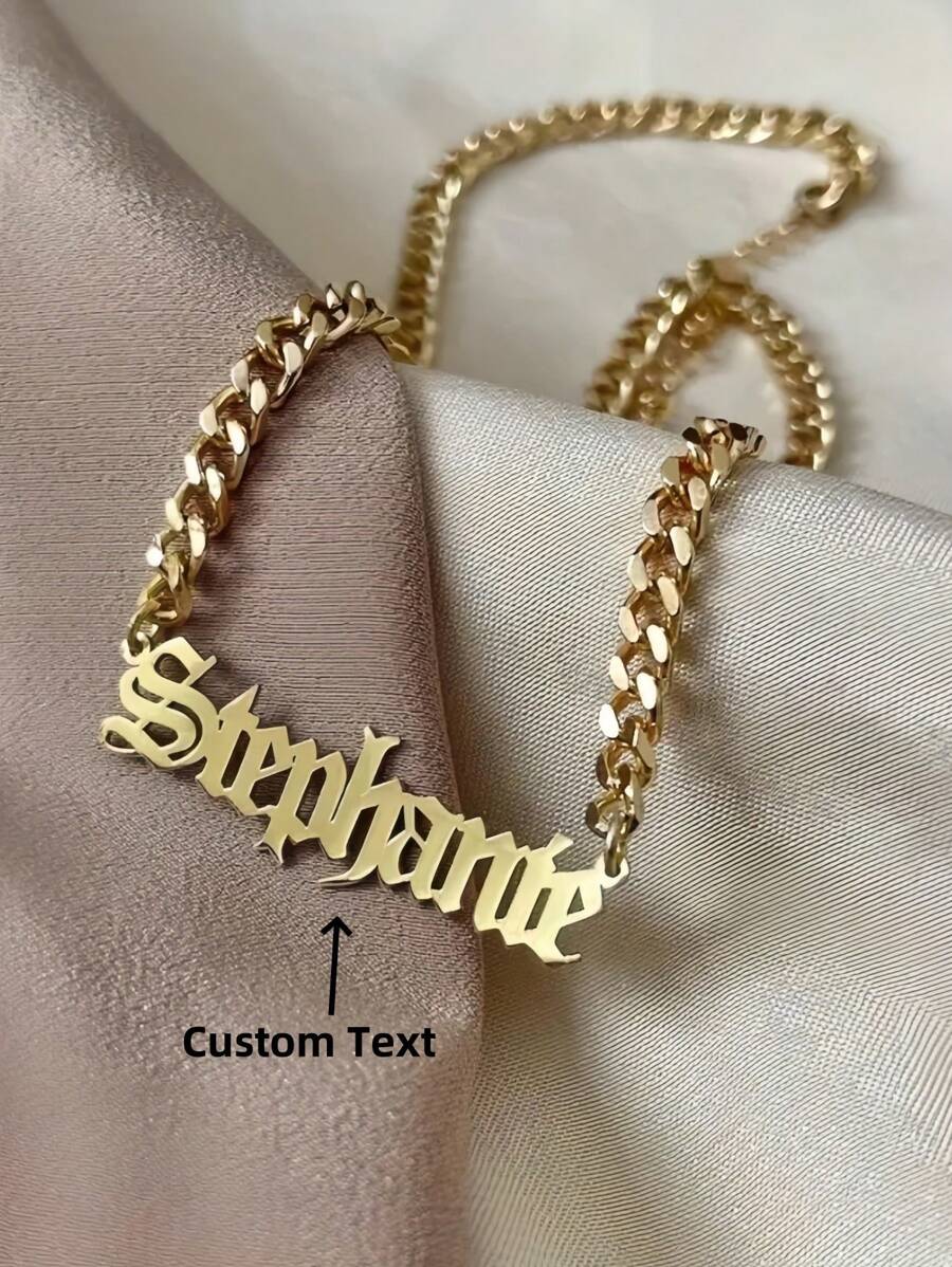1pc Gold Silver Rose Gold Women's Daily Wear Personalized Chain Name Necklace, Adjustable Necklace Length, Decorative Jewelry Thanksgiving Christmas (Custom Remarks In English Only),Silver,Stylish,Colorful,Vintage,Hipster,Simple,Y2k,2000s Fashion,Custom,Personalized,Unique,Ideal Gifts For Him,Ideal Gifts For Her,Her,Boyfriend,Girlfriend,Dad,Mom,Family,Friends,For Anniversaries,For Birthdays,For Graduation,For Prom,For Party,Necklaces For Women - Multicolor - View 1