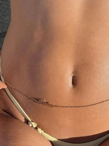 1pc Gold Gold Silver Rose Gold Personalized Name Belly Chain, Custom Women's Waist Chain, Stylish Stainless Steel Bohemian Beach Jewelry, Casual & Sexy Glamour Women's Waist Chain Body Chain Suitable For Summer Parties, Girlfriend's Birthday Gift Thanksgiving Christmas (Custom Remarks In English Only)