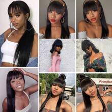 Straight Human Hair Wigs With Bangs For Women Full Machine Made Wigs 14-26 Inches Brazilian Virgin Human Hair Straight Wigs Natural Black Color 180% Density