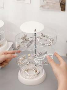 1pc Multi-Layer Rotating Jewelry Display Stand/Storage Box, Dustproof Transparent Storage Box For Organizing Earrings, Necklaces, Rings, Hair Accessories, Watches [Stair Style Display Rack For Perfume, Skincare, Cosmetics]