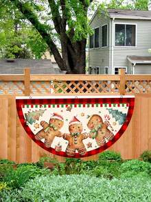 1 件圣诞主题三角旗，带有圣诞老人、姜饼人和雪橇的雪夜场景，适合圣诞节家庭聚会派对餐厅背景挂饰、圣诞派对氛围挂饰、圣诞厨房装饰 - 彩色 - 查看 5