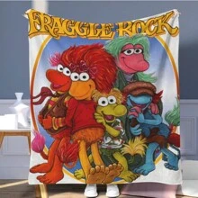 Fraggle Rock Themed Flannel Fleece Blanket - Digital Print, Polyester, Soft Plush TV Show Design, Multipurpose Cozy Warm Throw For Living Room, Office, Sofa, Traveling - Glam Gifts All Seasons - Plush Blanket, Bedding, Couch Cover, Soft Throw, Decor, PersonalizedThanksgiving Gift, Black - Multicolor - View 5