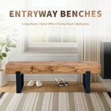 59" Dining Bench, Farmhouse Indoor Kitchen Table Benches, Bed Bench, Industrial Shoe Bench, Entryway Benches - 天然木洗+中密度纖維板+金屬+中密度纖維板如圖 - 查看 8