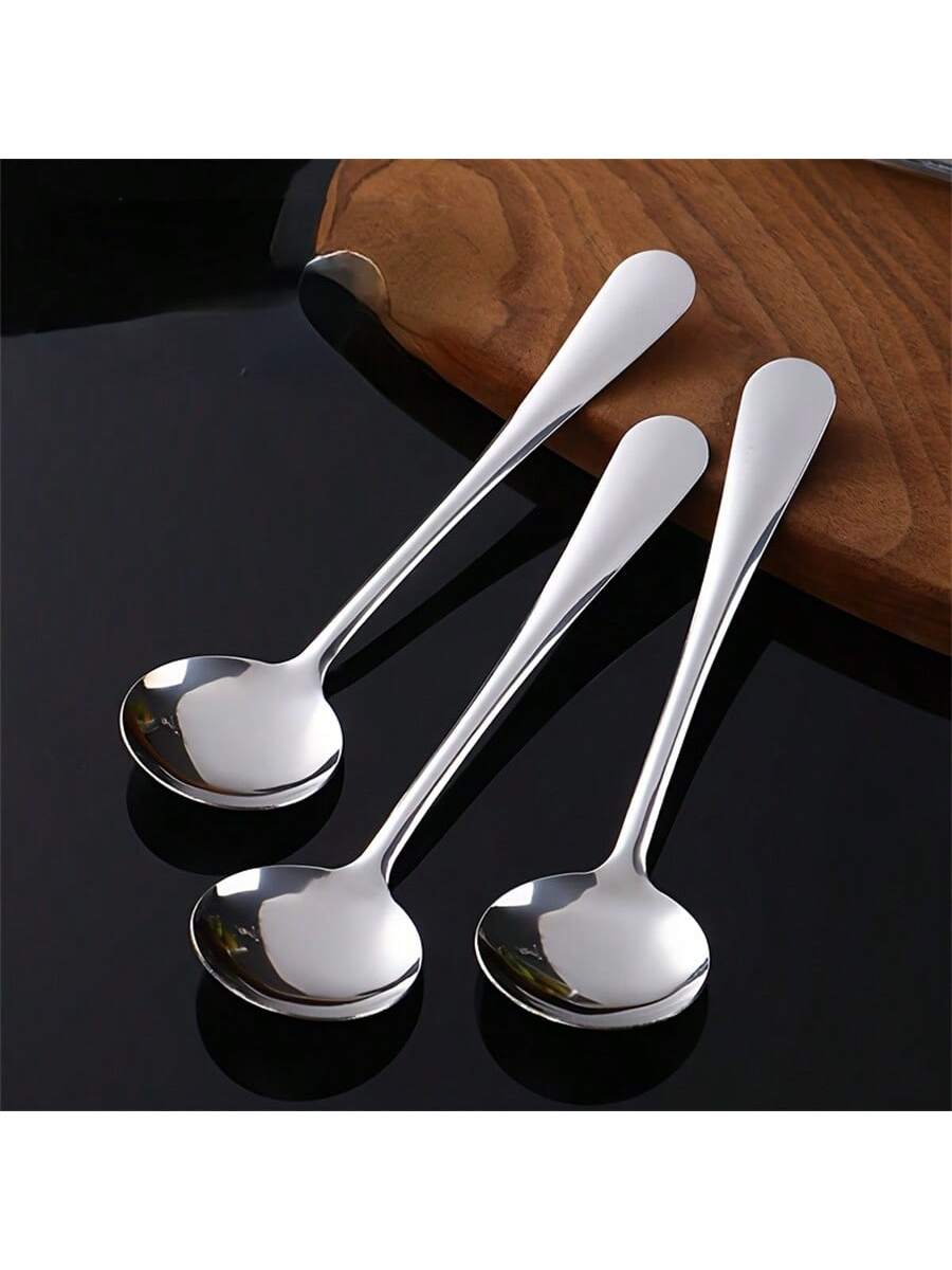 طقم 6 ملاعق حساء سميكة مستديرة من الفولاذ المقاوم...