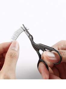 圆头不锈钢鼻毛剪刀，1 件鹤形美容剪刀，适用于眉毛、鼻毛、胡须、耳毛，不锈钢眉毛剪刀，男女通用专业面部毛发剪刀 - 彩色 - 查看 4