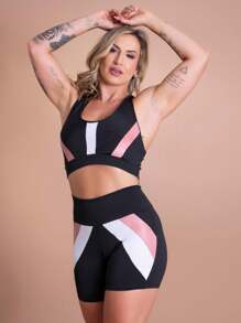 Fitness Set Short Shorts High Waist Detail And Swim Top Gym Fashion Workout F7 NEW STYLE - 淺粉色 - 查看 1