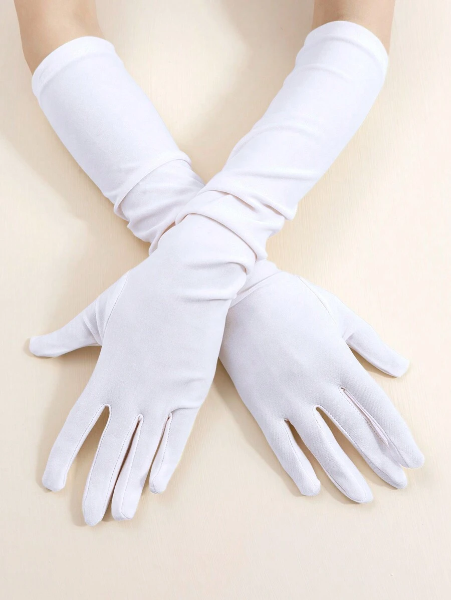 1 Pair Milk Silk Stretchy Gloves, Party, Dance, Carnival Costume Gloves