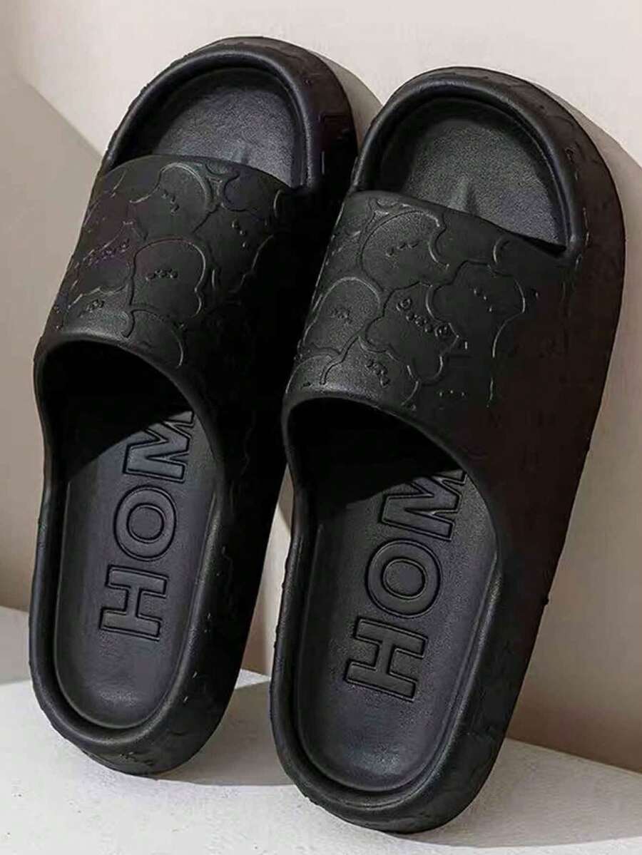 Dép EVA 4 mùa dành cho nam, chống thấm nước, chống trượt, thoáng khí, nhẹ, dép xỏ ngón thông thường trong nhà và ngoài trời, dành cho cả nam và nữ, có họa tiết gấu hoa màu đen