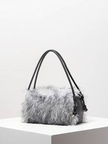 秋冬毛绒拼布单肩手提包，复古编织仿皮手提包，日常工作钱包，正式派对晚宴包，优雅女士方形钱包（图案随机） - 彩色 - 查看 3