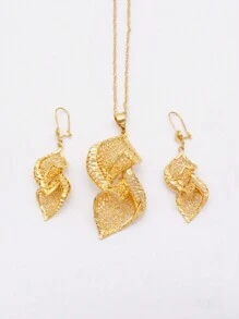 Bộ trang sức cưới mạ vàng, phù hợp cho nữ giới, có thể dùng làm quà cưới hoặc quà tặng cho vợ, bộ trang sức dây chuyền mặt dây chuyền và bông tai màu đen. - Vàng - Xem 3