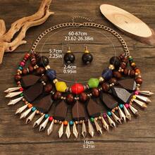 1 套多层设计师木珠和亚克力流苏项链和耳环装饰，女士日常佩戴的时尚配饰 - 棕色 - 查看 2