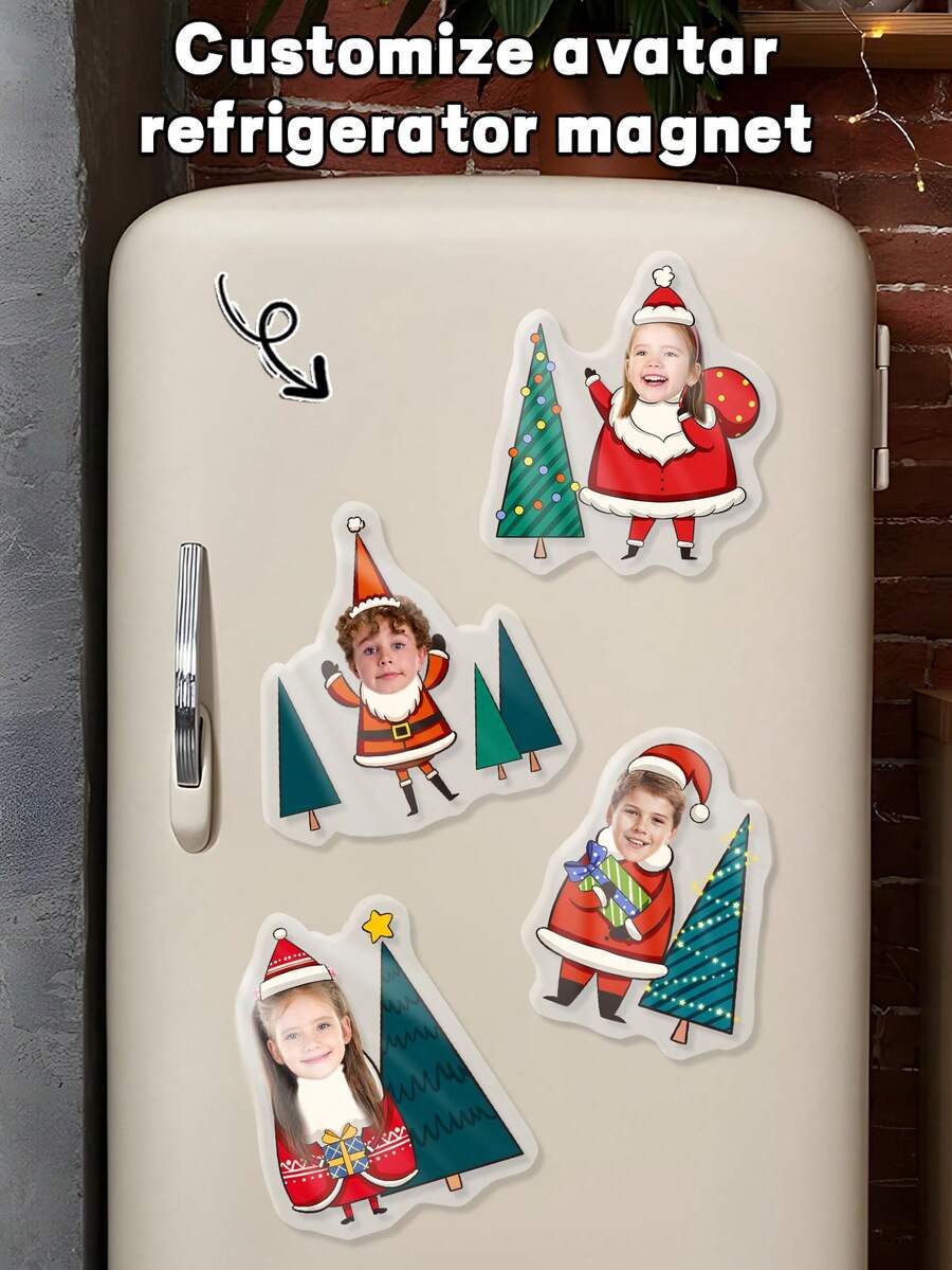 1 pieza Imán personalizado de nevera con foto navideña, imán de nevera personalizado con foto, diseño de gorro y árbol de Navidad, pegatina de nevera con temática navideña, decoración de cocina, decoración del hogar, decoración navideña, regalo de Navidad ideal para familiares y amigos - Multicolor - Ver 1