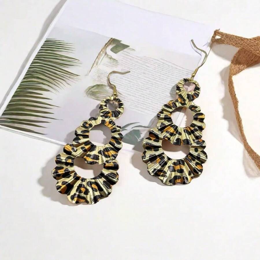 1 对新款夸张豹纹不对称扇形时尚女士耳环 - 扇形 - 查看 1