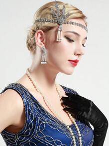 4pcs 1920s Flapper Gatsby Costume Accessories Set 20s Flapper Feather Headband 20s Sequin Shawl Vintage Faux Pearl Necklace Gloves Rhinestone Earrings Party Headpiece For Women Prom