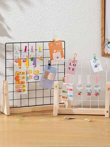 1pc Grid Tabletop Display Rack, Wooden Grid Display Shelf, Portable Desktop Metal Grid Wall Mount Rack With Wooden Base, Comes With 10 Clip-On Display Units, For Displaying Retail Handicrafts, Art Drawings, Photos, Art Room Decor - One Size - View 8