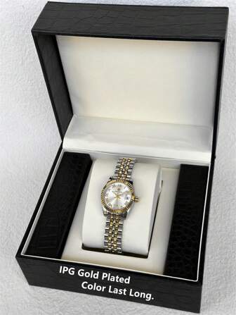 Pablo Raez 1pc 18K Gold Lady Watch Vintage Women Classical Luxury Wristwatch For Ladies Original Charming Dress High Quality Summer Beach Accessories Party Watch Fashionable Stainless Steel Bracelets Chain Round Elegant Gear Shape Case Diamonds