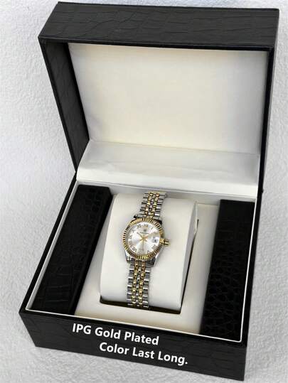 Pablo Raez 1pc 18K Gold Lady Watch Vintage Women Classical Luxury Wristwatch For Ladies Original Charming Dress High Quality Summer Beach Accessories Party Watch Fashionable Stainless Steel Bracelets Chain Round Elegant Gear Shape Case Diamonds