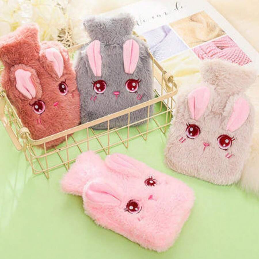 充水毛绒热水袋，冬季可爱兔子毛绒暖手器 - 彩色 - 查看 1