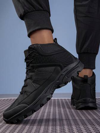 GO WITH Jeans Outdoor Fashionable Hiking Boots, Unisex Black Anti-Slip Shock Absorbing Climbing Trekking Sports Professional Hiking Shoes For Men And Women