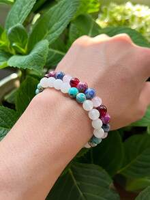 1 件/爱心手链 8 毫米月光石、绿碧玉手工制作，送给家人和朋友的首选礼物 - 彩色 - 查看 5