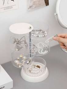 1pc Multi-Layer Rotating Jewelry Display Stand/Storage Box, Dustproof Transparent Storage Box For Organizing Earrings, Necklaces, Rings, Hair Accessories, Watches [Stair Style Display Rack For Perfume, Skincare, Cosmetics]