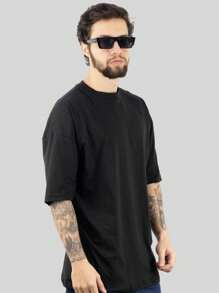 Kit 4 Premium Men's Oversized T-Shirts 100% Cotton Thick Plain Collar Basic Streetwear Wide - 彩色 - 查看 2