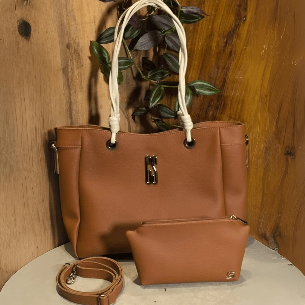 Zenna Women's Bag Premium Line, Luxurious, Elegant, Party, Dinner, Work, School, University, Travel. Zipper Closure, Satin Inner Lining, Large Bag, Synthetic PU, Smaller Tie Handle, Larger Shoulder And Crossbody Strap, Toiletry Bag. Gaby Show - 鏽棕色 - 查看 1