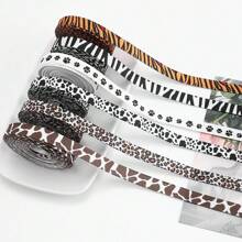 5 Yards 1 cm rộng ruy băng in hình động vật rừng rậm, ruy băng viền có dây, đồ trang trí in hình bàn chân chó, báo, ngựa vằn, ruy băng để gói quà tự làm, đồ trang trí tiệc Wild One, vòng hoa, quà tặng, đồ trang trí nhà, may vá, trang trí quà tặng Giáng sinh và năm mới - Nhiều màu - Xem 8