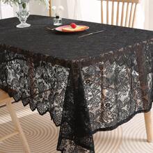 1pc Lace Hollow-Out Tablecloth, Black And White Vintage Classical Tablecover, Rectangular Suitable For Picnics, Festivals, Weddings, Events, Parties, Room Decor