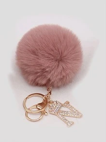 Sparkling Rhinestone Letters A-Z Keychain With Cute Plush Lucky Crystal Pendant Shiny Alloy Pendant Perfect For Bags And Backpacks - Perfect For Birthdays And Special Occasions Christmas Gifts Gift Thanksgiving