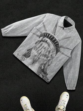 Chaqueta con cremallera estilo informal de rave con estampado de retrato en toda la superficie, de estilo delgado, para primavera y otoño, de manga larga