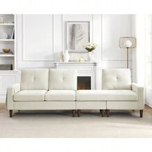 80" Convertible Sectional Sofa Couch, 3 Seats L-Shape Sofa With Removable Cushions And Pocket, Rubber Wood Legs, Beige Chenille - 米色+雪尼爾如圖 - 查看 5