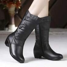 Fashion Middle Boots For Women Outdoor Anti Slip Boot Zipper Waterproof Leather Boots 2023 New Women's Winter Boots Botas Mujer - Black Sing - View 2