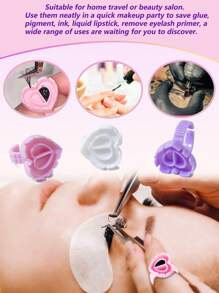 50 pièces/100 pièces Coupe de colle pour extension de cils violette en forme de cœur et de triangle. Outil goutte-à-goutte pour fournitures d'extension de cils ou de tatouage, ou support adhésif pour salon de beauté. Anneau de colle rose.
