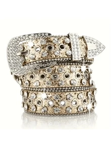 Ceinture homme de style punk, couleur unie, avec incrustation de strass. Ceinture  haut de gamme pour hommes. Convient pour les tenues casual, scolaires, professionnelles, pour petit-ami, mari, père. Idéal pour les hommes, les adolescents, les sorties, les vacances, le sport, les voyages, le style bohème, l'automne-hiver. Accessoire mode adapté pour les adolescents, les jeunes, les hommes, les tenues casual, outdoor, sportives, les vacances, les cadeaux de remise de diplôme, d'anniversaire, pour un port quotidien. - Multicolore - Voir 27