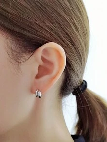 极简主义 925 纯银双水滴十字架环状耳环三色精美珠宝时尚女士耳环 - Minimalist Hoop Earrings - 查看 2