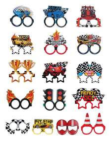 16 件/套赛车主题纸质眼镜、赛车主题眼镜装饰、赛车奖杯 3D 纸质眼镜、生日派对礼物、赛车主题派对摄影道具 - 彩色 - 查看 2