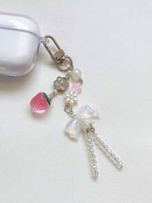 1 件男女通用可爱玻璃草莓夏季清新蝴蝶结钥匙扣适合情侣和最好的朋友手机吊饰圣诞礼物感恩节 Y2K - 粉色 - 查看 1