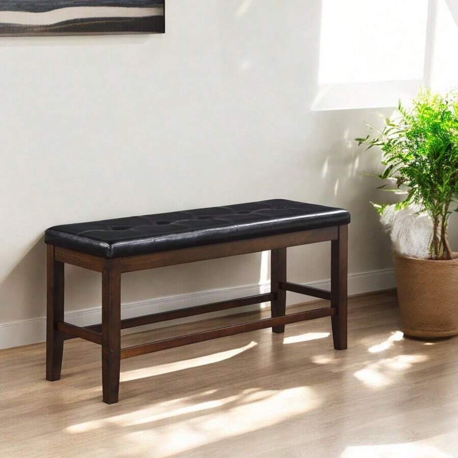ACME Urbana Counter Height Bench In Black PU And Espresso 74634 SHEIN USA