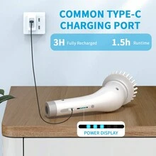 Electric Spin Scrubber, Shower Cleaning Brush, 2 Adjustable Speeds Cordless Power Spinning Cleaner Brush With 8 Replaceable Brush Heads For Sink, Tile, Tub, Wall, Bathroom - 灰色 - 查看 2