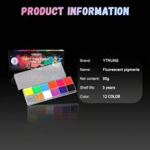 Ytruns 12 色 UV 发光面部和身体彩妆调色板套装 - 鲜艳、防水、持久，适合万圣节、角色扮演和服装化妆 - 12色螢光款 - 查看 5