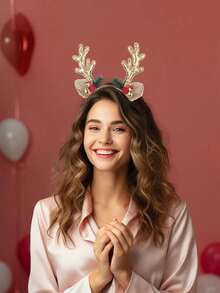 1 件装森林麋鹿头带配饰圣诞红鹿角头带女性发饰发夹头饰 - 彩色 - 查看 4