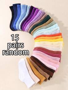 15 đôi tất trẻ em cao đến giữa bắp chân màu kẹo đơn giản ngẫu nhiên mùa thu/đông - Nhiều màu - Xem 4
