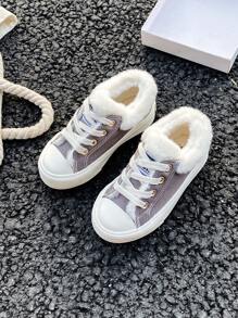 OPOEE 白色帆布鞋，中帮运动鞋，儿童帆布鞋，韩版简约，男女童鞋，硫化鞋，低帮休闲系带运动鞋，经典高帮帆布鞋，休闲运动滑板儿童鞋 - 灰色 - 查看 2