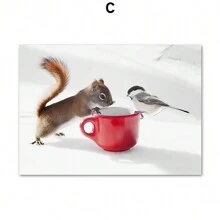 1 pezzo Quadro su tela con paesaggio nevoso invernale, cartellone con Babbo Natale e renne, opera d'arte da parete senza cornice per la decorazione della casa e del soggiorno - multicolore - Visualizzare 11