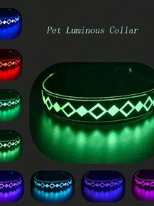 Vòng cổ thú cưng hình thoi LED có thể sạc lại, có thể điều chỉnh, sạc USB, vòng cổ phát sáng cho chó - Màu xanh lam - Xem 1